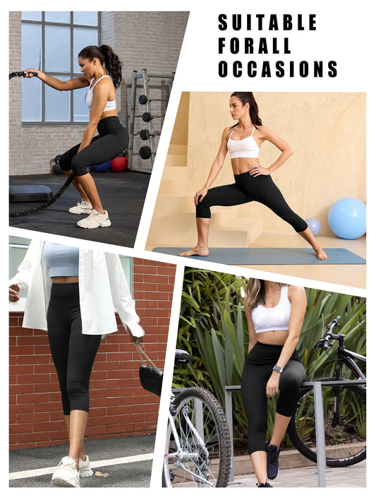 3-Pack Women's High-Waisted Capri Leggings – Super Soft Tummy Control, Non-See-Through, for Yoga, Running & Gym