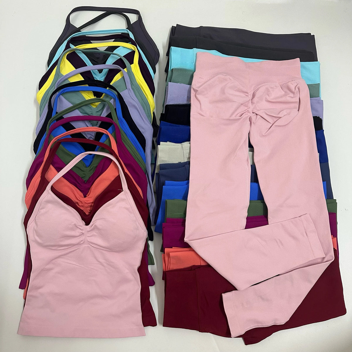 No Logo 2-Piece Yoga Set – High-Waist Scrunch Leggings & Backless Tank Top for Women, Fitness Gym Outfit